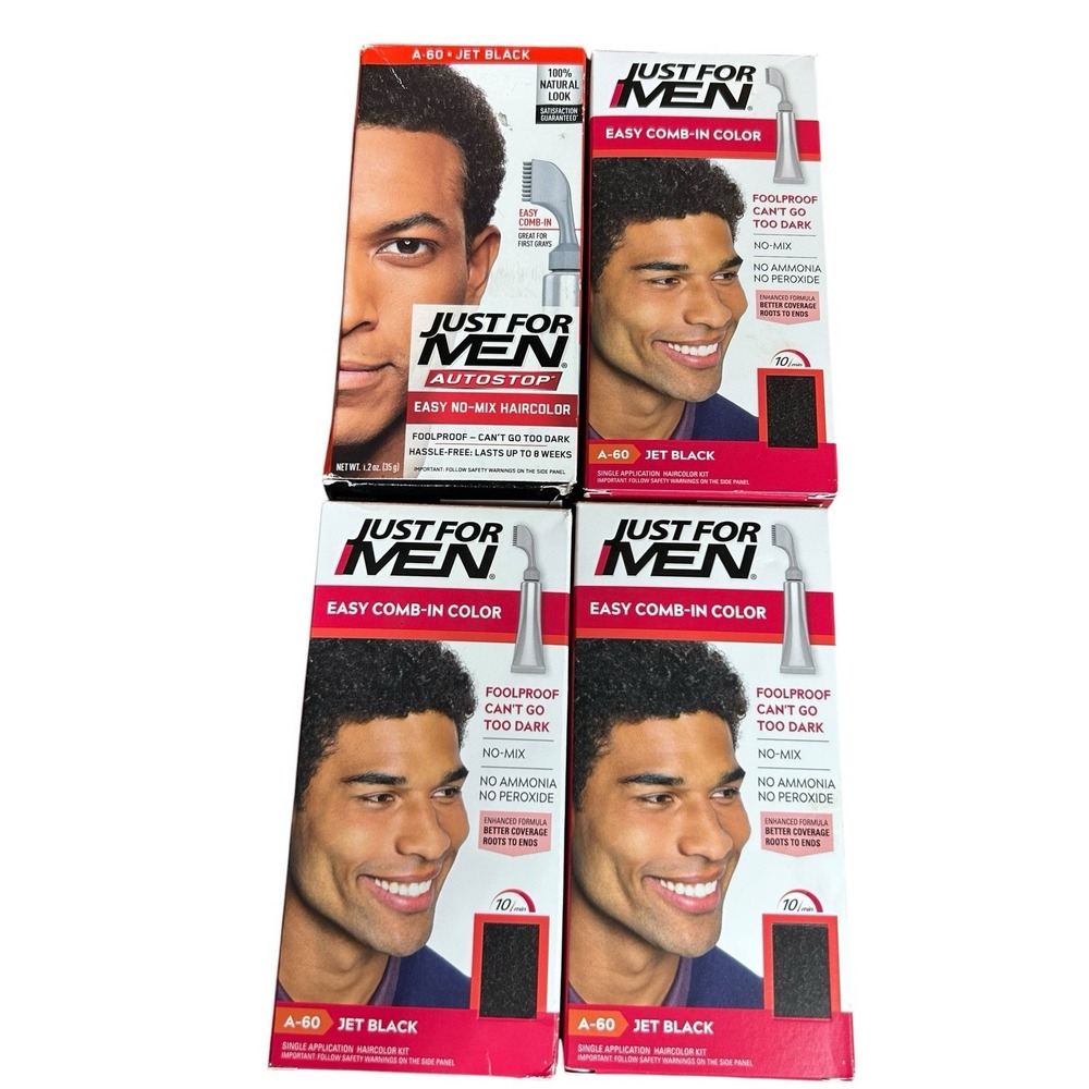 Just for Men Easy Comb In Hair Color A-60 Jet Black 4 Pack Gray Coverage